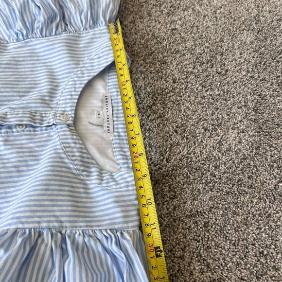 English Factory Puff Sleeve Round Neckline Midi Stripes Tiered Blue Dress Size S - Picture 11 of 15
